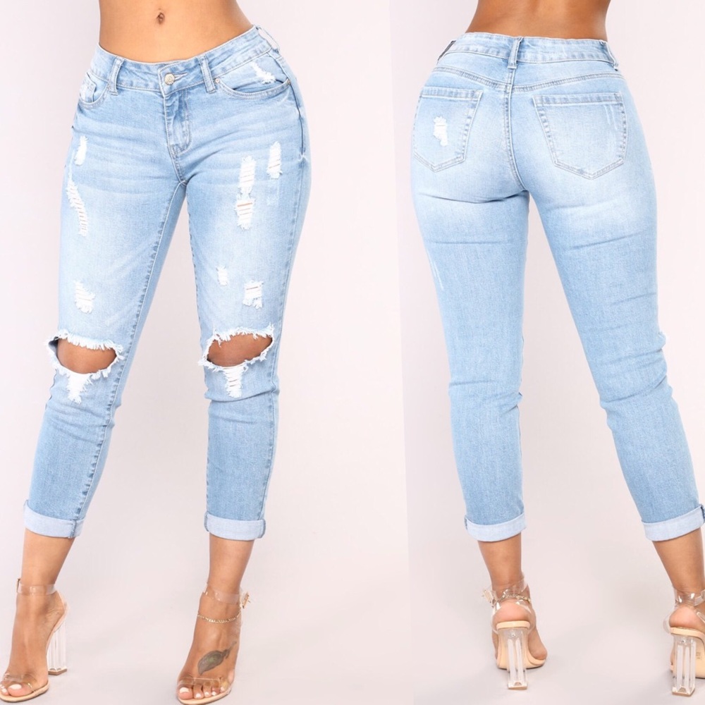 Fashion Nova Distressed Rolled Ankle Jeans